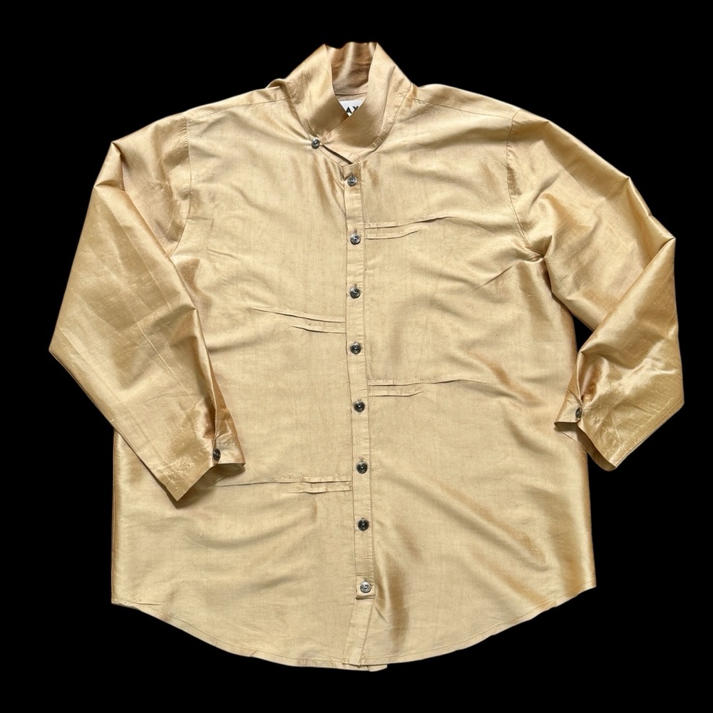 FLAX Gold Raw Silk Shirt with buttoned collar - Picture 8 of 13